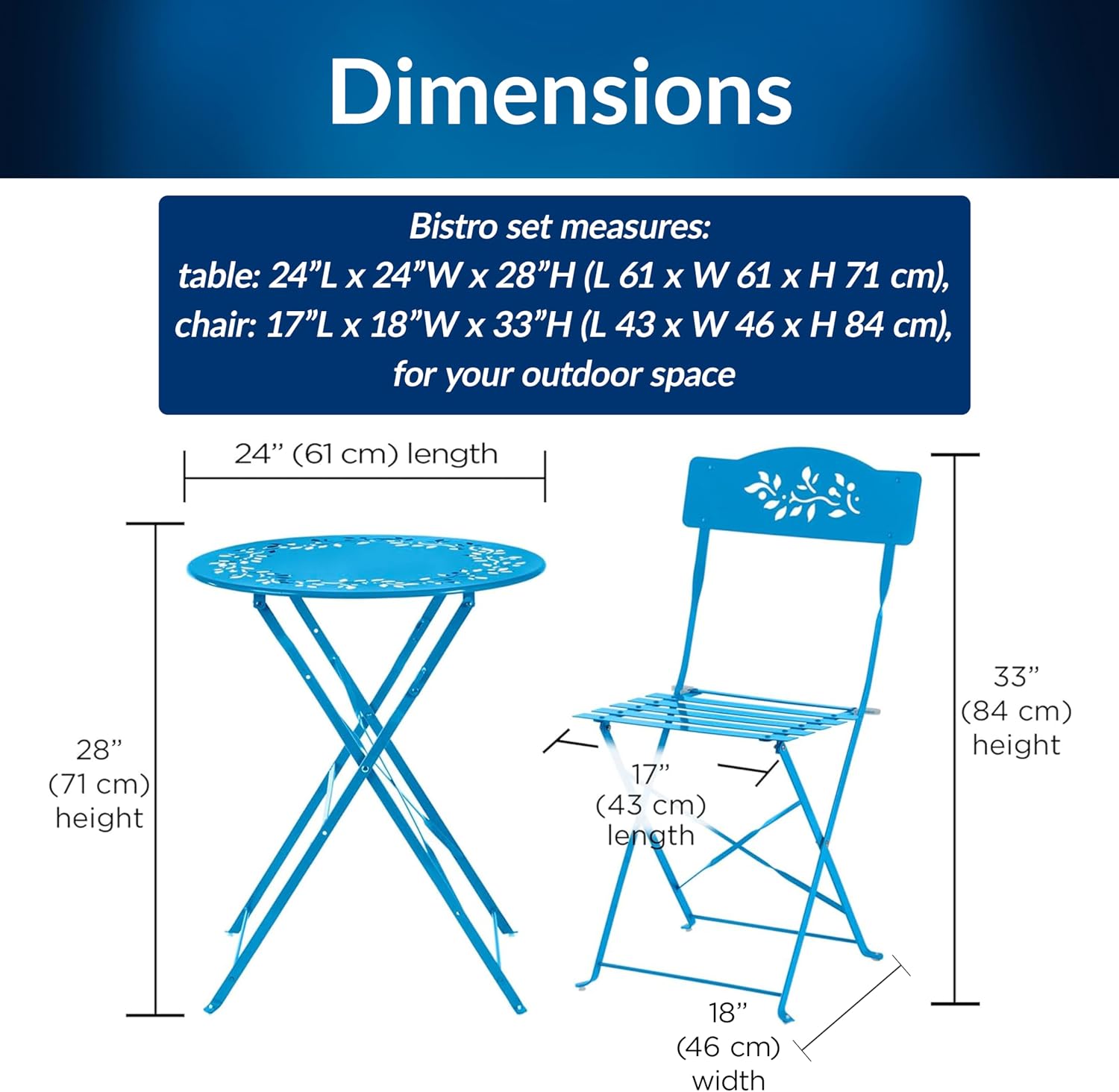 3-Piece Blue Folding Bistro Set