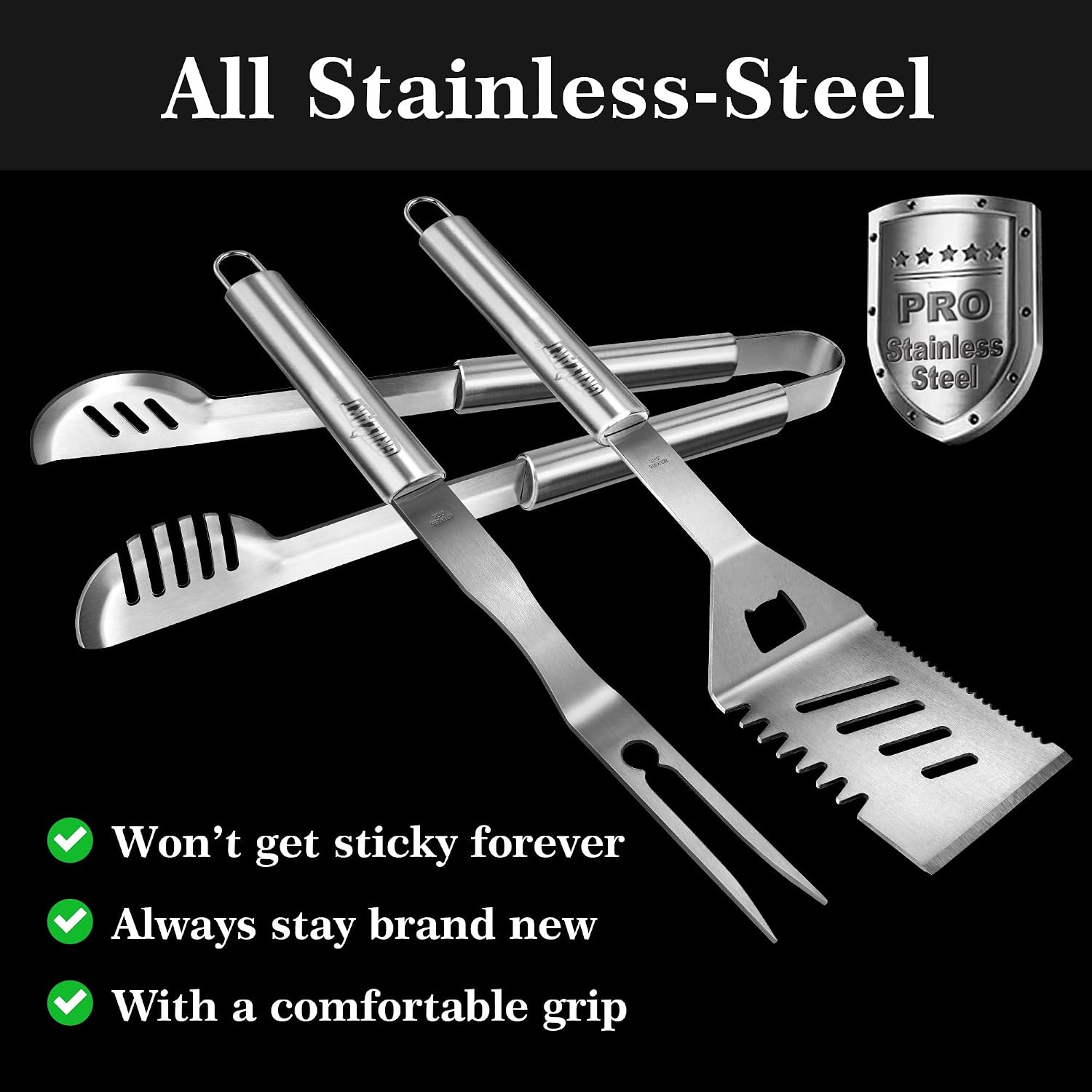3-Piece Stainless Steel Grilling Utensils