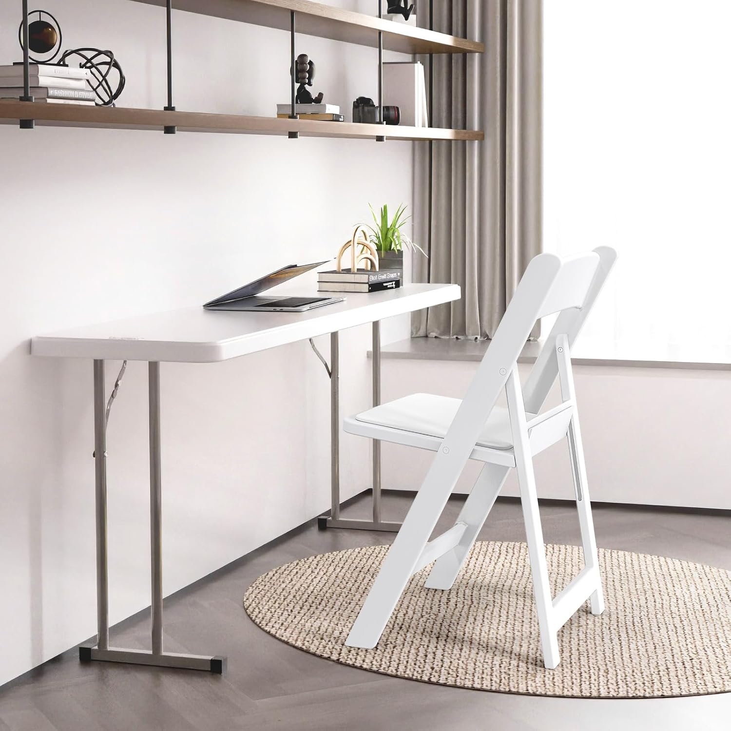 4-Piece White Folding Chairs with Cushions