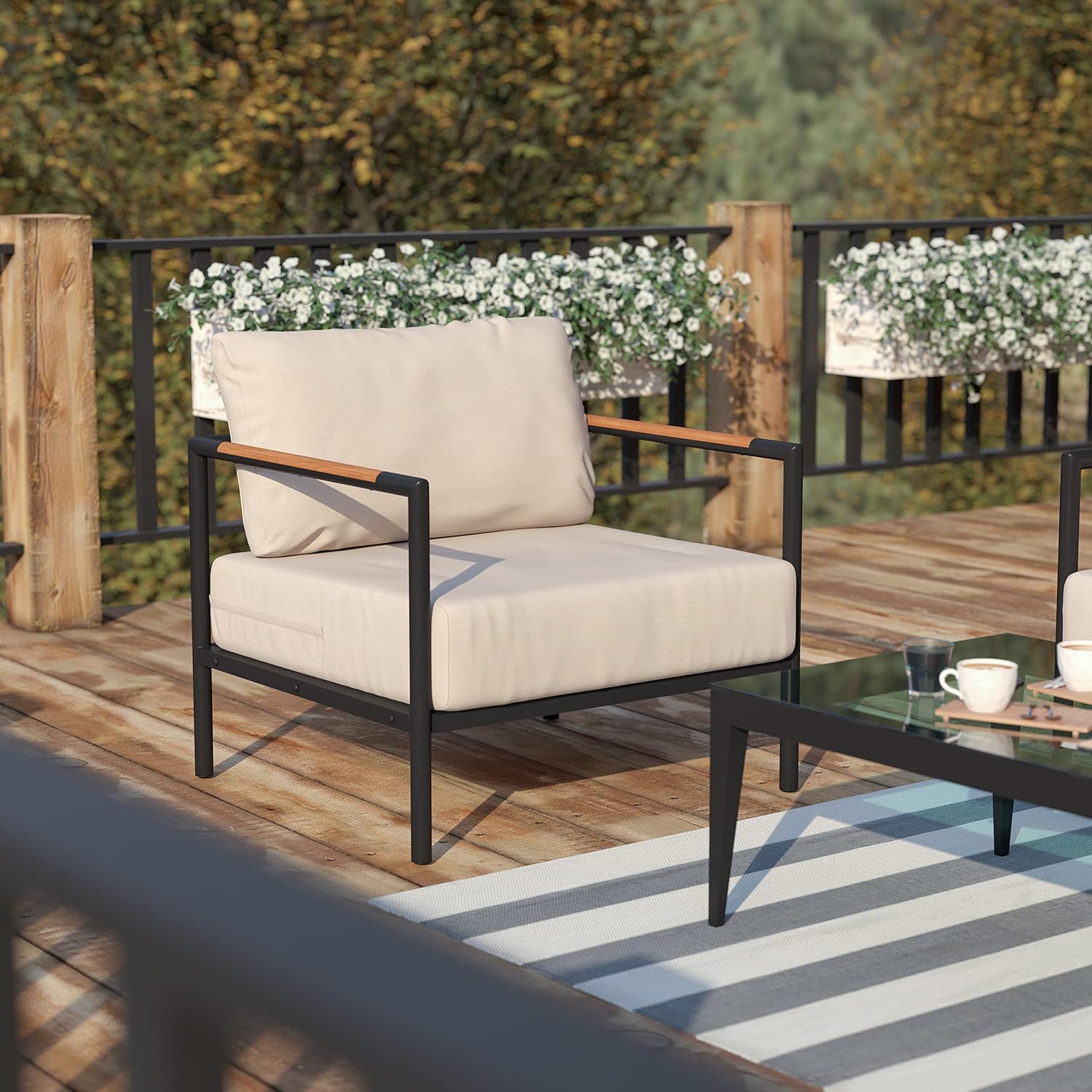 Outdoor Patio Chair with Teak Arms