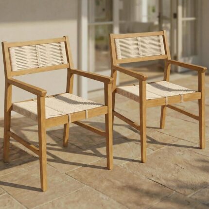 2-Piece Woven Rope Wood Armchair Set