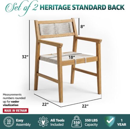 2-Piece Woven Rope Wood Armchair Set