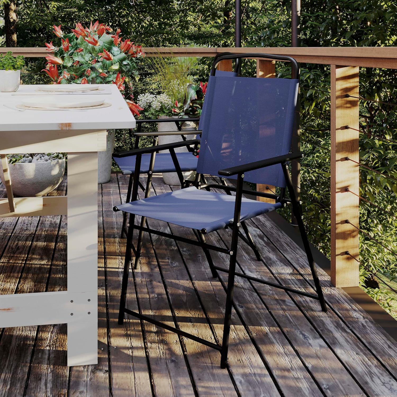 Set of 2 Folding Patio Sling Chairs