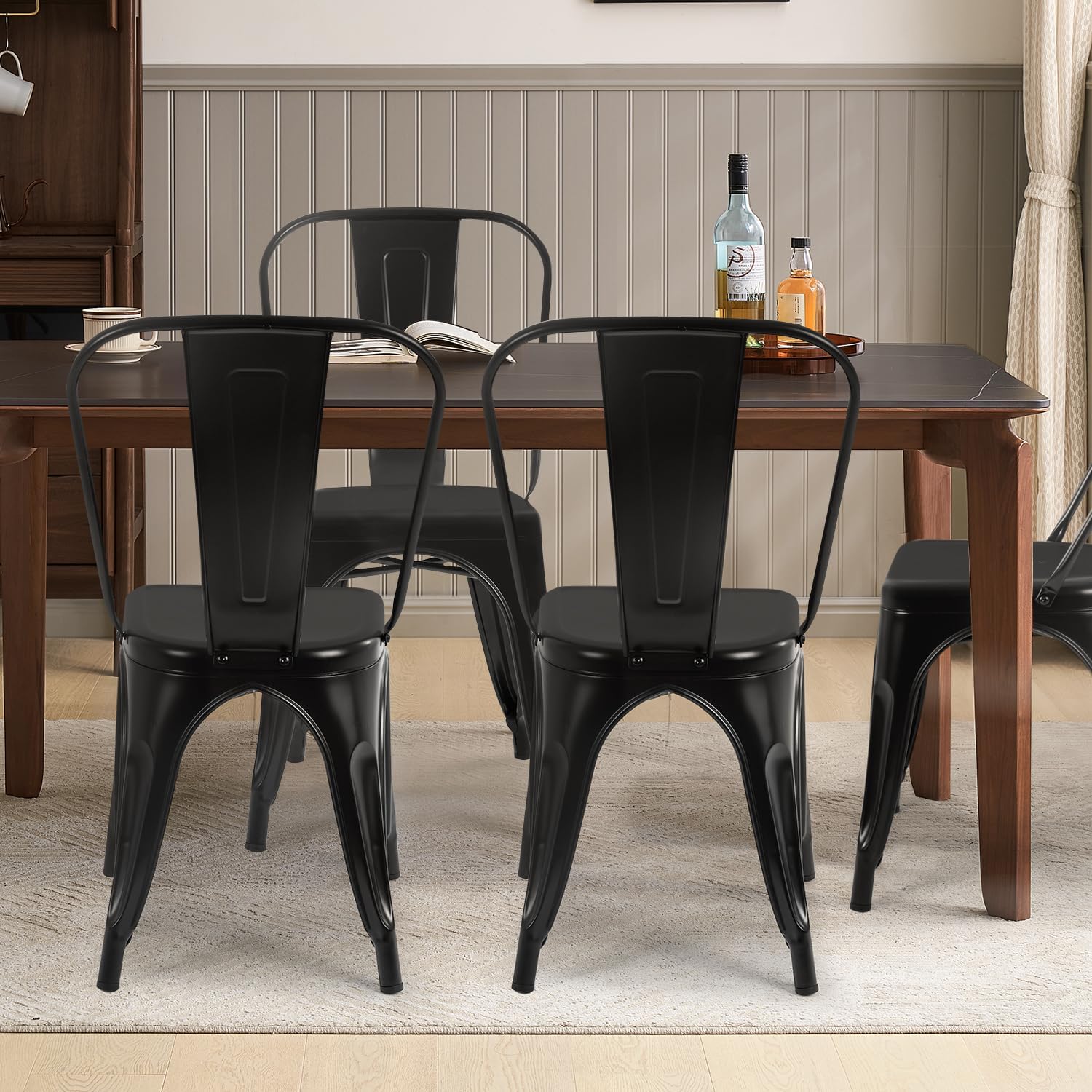 Set of 4 Stackable Metal Dining Chairs