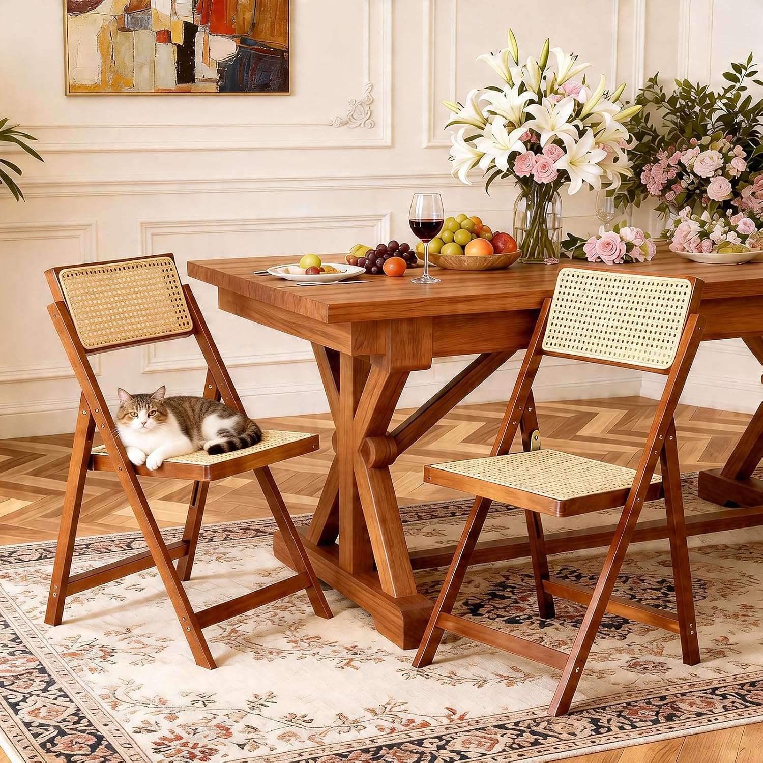 Two-Pack Foldable Rattan Dining Chairs